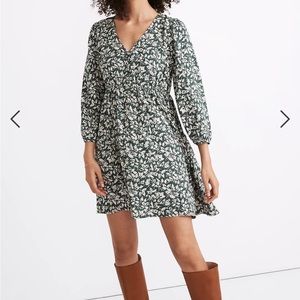 Madewell V-Neck Button-Front Mini Dress in Forest Leaves